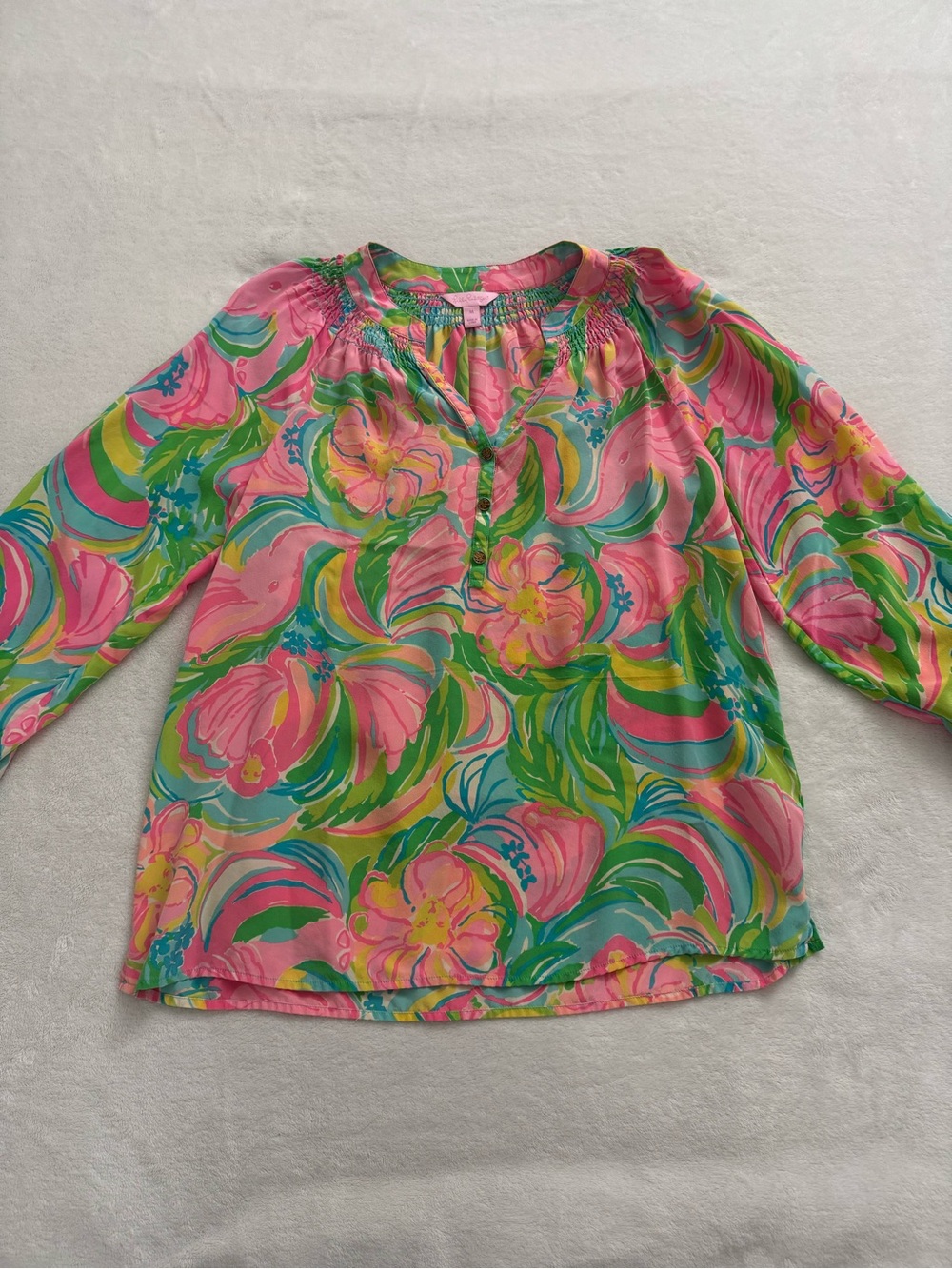 Lilly Pulitzer Pink & Green Swirl Floral Blouse